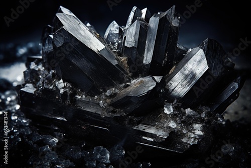 Black tourmaline surrounded by salt on a dark backdrop for contrast