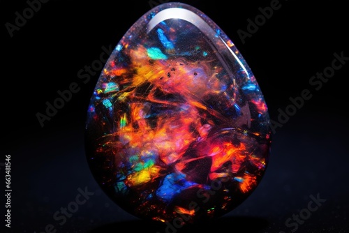 Close-up of an opal showing the play of color, against a black velvet backdrop photo