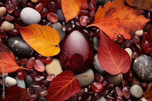Garnet displayed among autumn leaves, capturing seasonal hues
