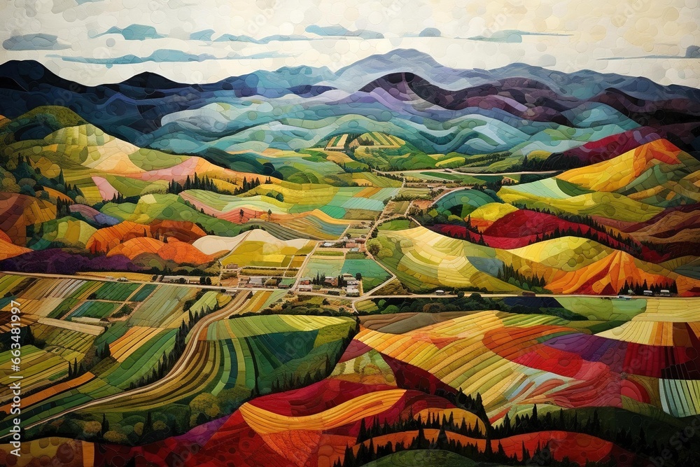 Mountain covered in a quilt of farm fields from above Mountain covered in a quilt of farm fields from above