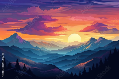 Mountain range silhouetted against a vibrant sunset © Dan