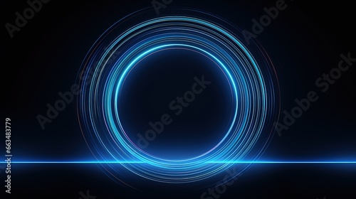 Abstract glowing circle lines on dark blue background. Geometric stripe line art design. Modern shiny blue lines. Futuristic technology concept. Suit for poster, cover, banner, brochure, website.