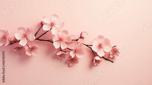  a branch of pink flowers on a pink background with copy - space. generative ai