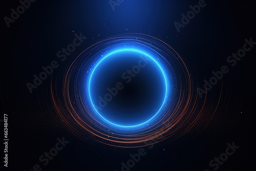 Abstract glowing circle lines on dark blue background. Geometric stripe line art design. Modern shiny blue lines. Futuristic technology concept. Suit for poster, cover, banner, brochure, website.