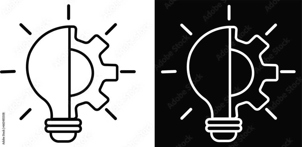 Vetor de Innovation icon set. Light bulb and cog inside. inspiration ...