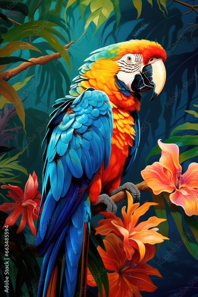 Obraz premium A colorful parrot perched on a branch
