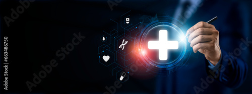 Medical health care icon intuitive interactive design innovation concept. DNA. Digital healthcare and network connection synchronization, medical technology and futuristic concept.