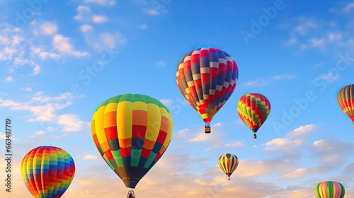  a bunch of hot air balloons flying in the sky with clouds.  generative ai © Anna