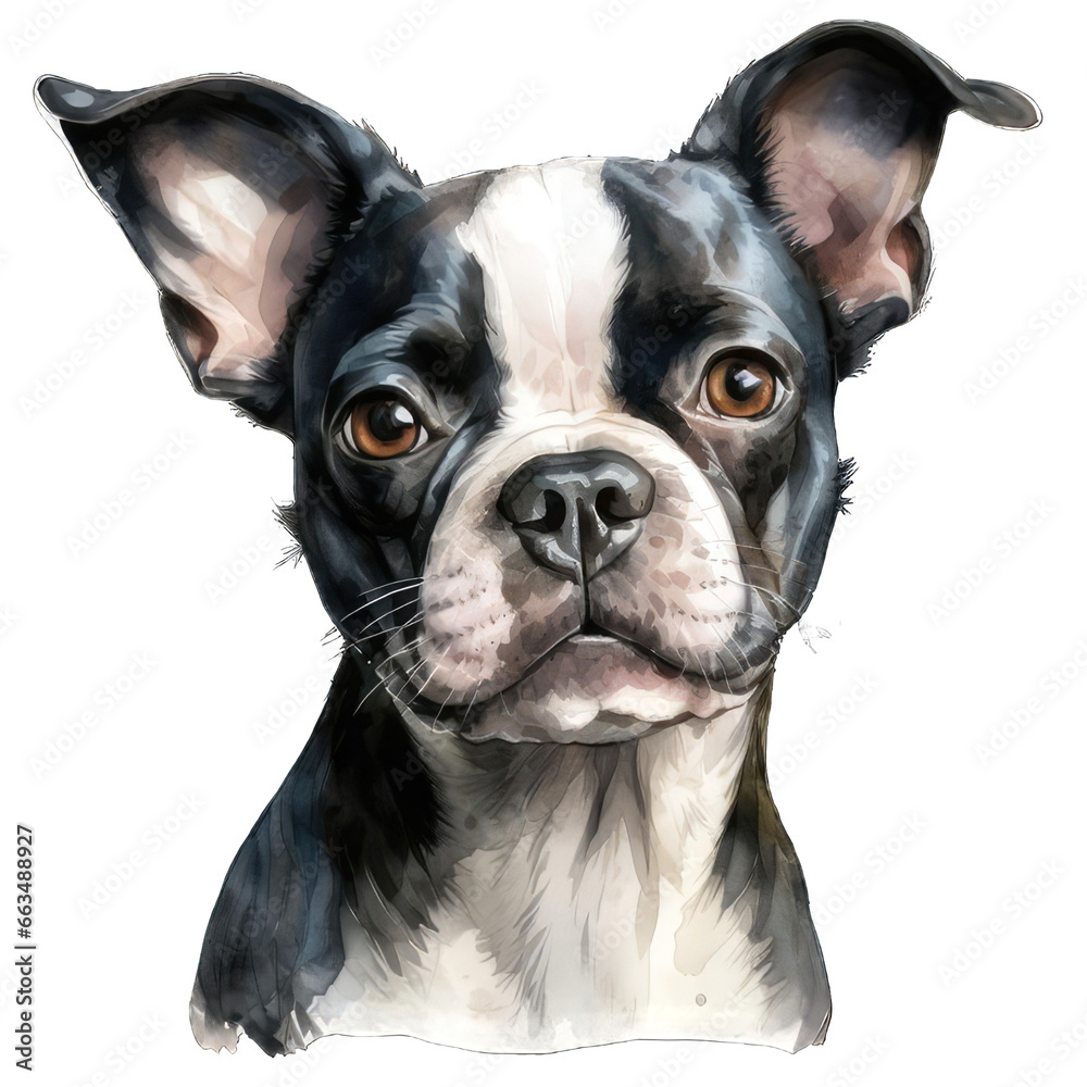 Cute Boston Terrier Dog Watercolor Png Graphic