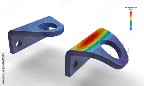 illustration 3D de modèles solides de cornière avec maillage et résultats d'analyse par éléments finis déformés après torsion photo
