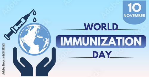 World Immunization day, Injection icon and earth with togetherness hands Design