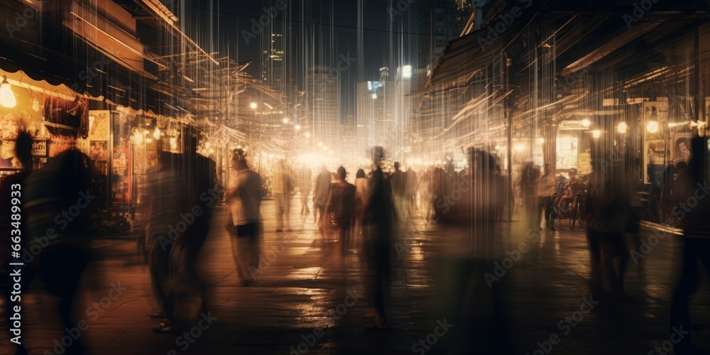Abstract photograph of speed lights intersecting a Thai crowd, creating a dynamic and electrifying atmosphere. Abstract photograph of speed lights intersecting a Thai crowd, creating a dynamic and electrifying atmosphere.