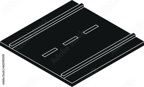 Cartoon Black and White Illustration Vector Of A Square Road Track With Central Lines and Side Barrier