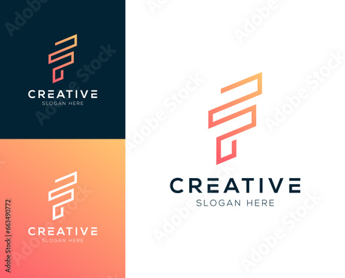Abstract Initial letter F with Fintech logo design vector illustration