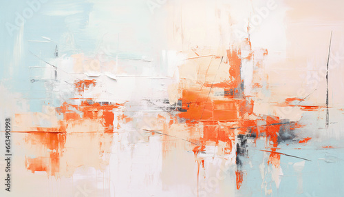 Abstract oil painting, sky blue, orange color brush strokes background, wallpaper, paint texture, bold art, expressive artwork, fine realistic detail, modern style, evoking vibrant emotions, feelings
