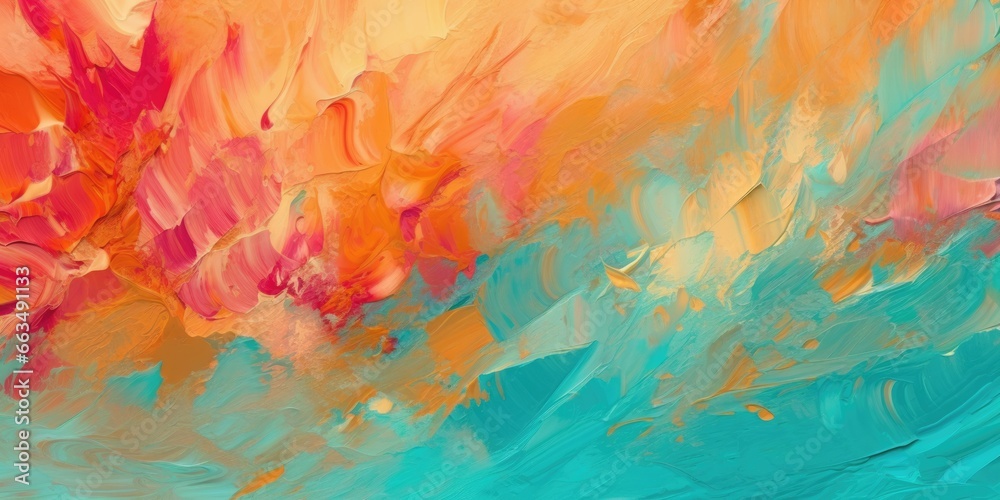 Beautiful abstract coral, turquoise, and yellow impressionistic floral design background. beautiful Generative AI AIG32