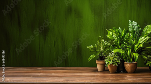 mock up room with green colored walls and plants