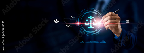 Legal Landscape in Digital Technologies, Business, Finance, and Intellectual Property. Corporate Lawyers and Attorneys Providing Essential Services for Laws, Regulations, and Labor Compliance. photo