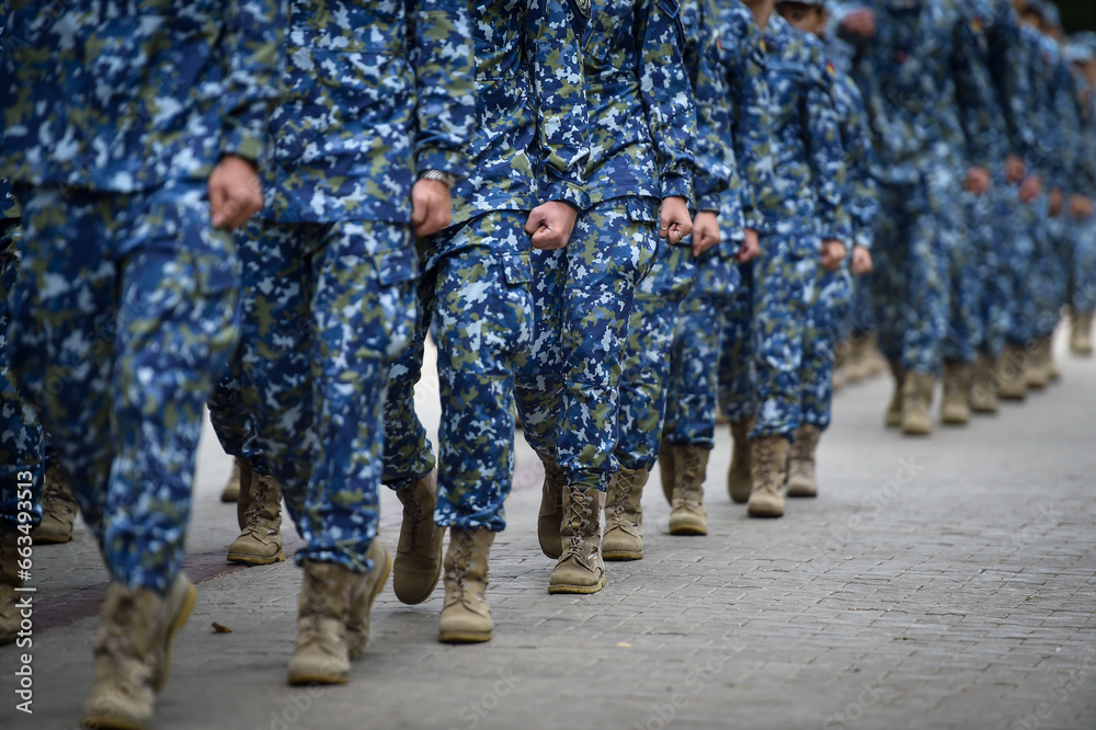 Soldiers in marching formation during military recruitment Soldiers in marching formation during military recruitment