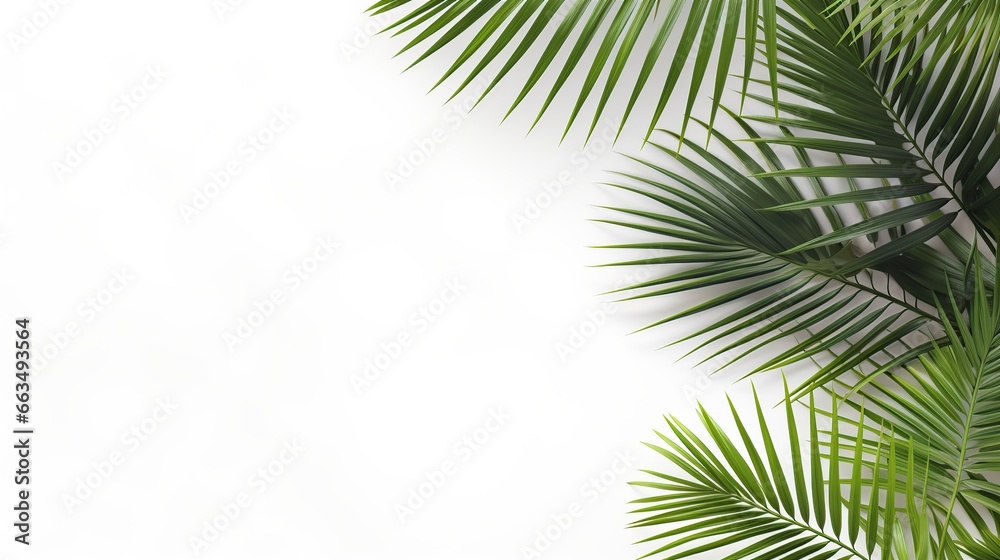 palm leaves copy space on white background. AI generated image