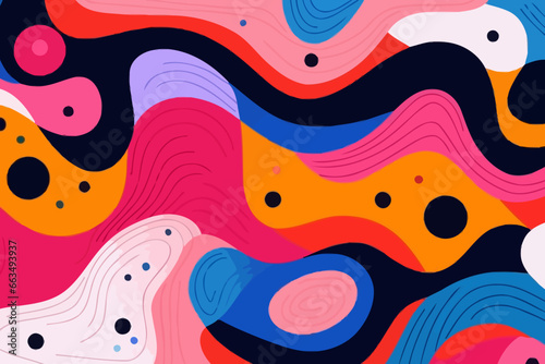 Futuristic lines and curves quirky doodle pattern, wallpaper, background, cartoon, vector, whimsical Illustration