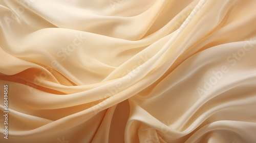 Cream silk satin. Color gradient. Golden luxury elegant abstract background. Shiny, shimmer. Curtain. Drapery. Fabric, cloth texture. Christmas, birthday, autumn, wedding