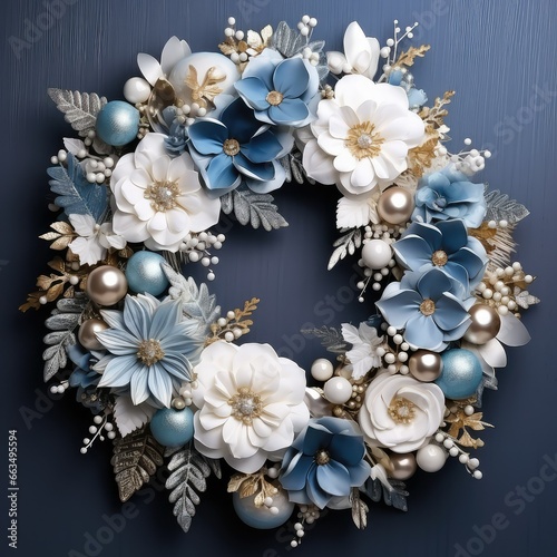 Decorative Christmas wreath on the  house entrance door