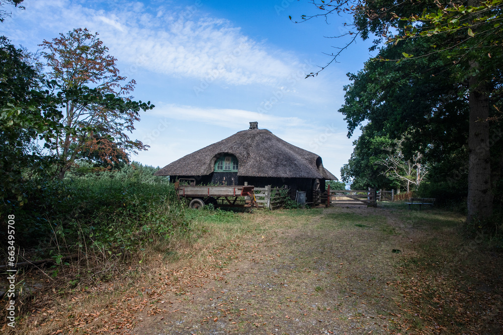 Old farm house at Trelde Næs . Trelde Næs is a large natural area located north of Fredericia out to Vejle Fjord and the Little Belt. Denmark