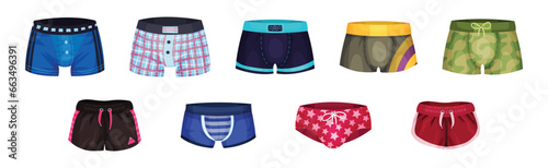 Man Shorts and Swimming Trunks as Underwear and Beach Clothes Vector Set