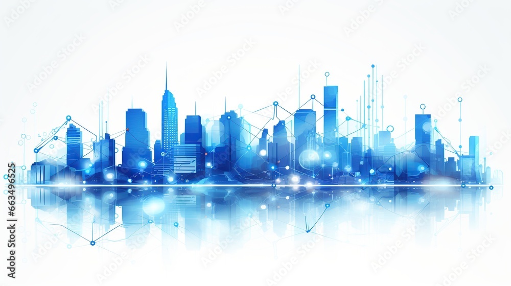 Modern cityscape building with technology data connection isolated background. AI generated image