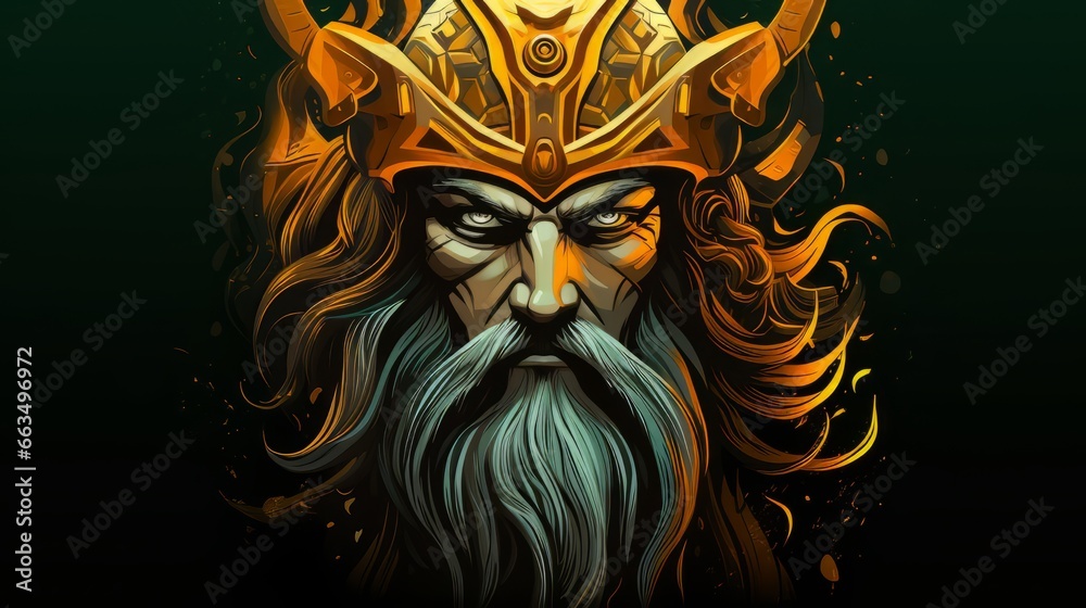 Odin - The nordic god of wisdom in gold and green - obrazy, fototapety, plakaty 