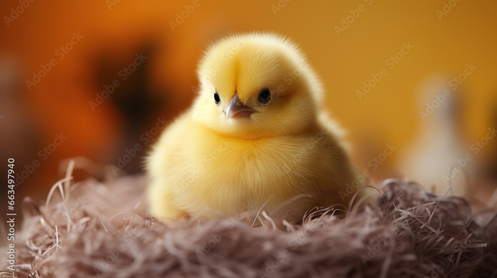  a small yellow bird sitting on top of a pile of fluffy fur.  generative ai