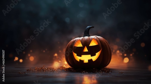 Decorative halloween background with a carved pumpkin