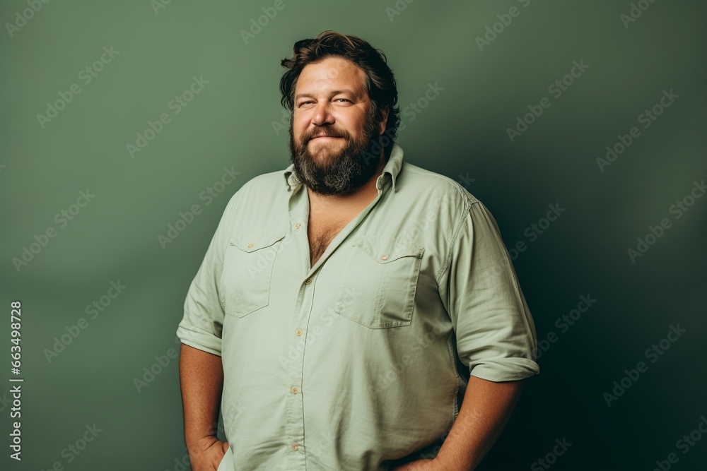 Portrait of a bearded man in a green shirt on a green background. Portrait of a bearded man in a green shirt on a green background.