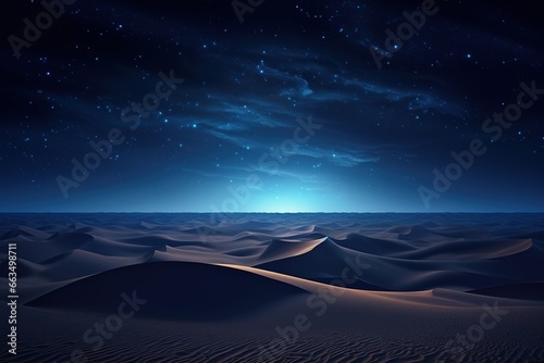 Panoramic view of sand dunes at ight with amazing starry ski