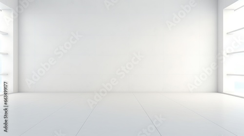 Minimal style interior room with white wall and floor. AI generated image