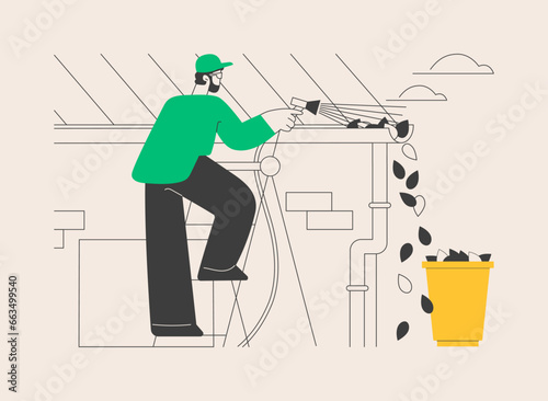 Gutter cleaning abstract concept vector illustration.