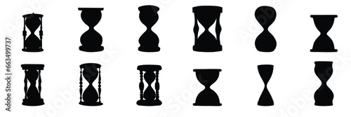 Set of hourglasses silhouette. Hand drawn hourglasses silhouette isolated on white background. Vector illustration.