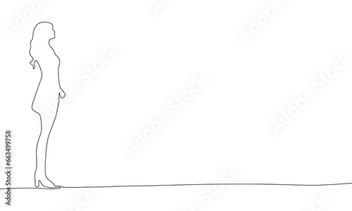 Woman silhouette, one line continuous. Line art woman silhouette outline. Vector illustration. 