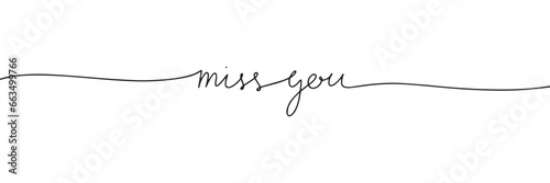 miss you one line continuous short phrase about love. Valentine's Day text banner concept. Vector illustration.