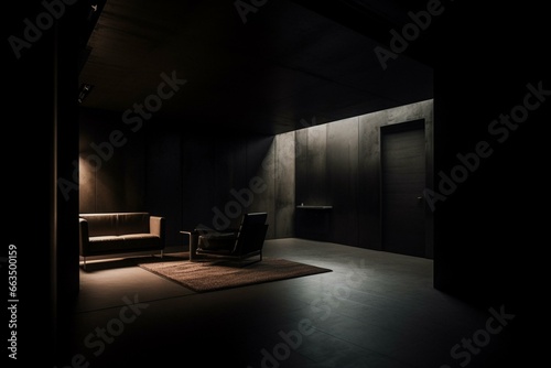 dark, abstract interior with dim lighting. Generative AI