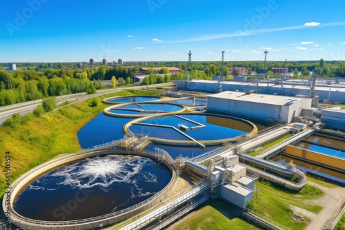 A sprawling wastewater treatment plant seen from above