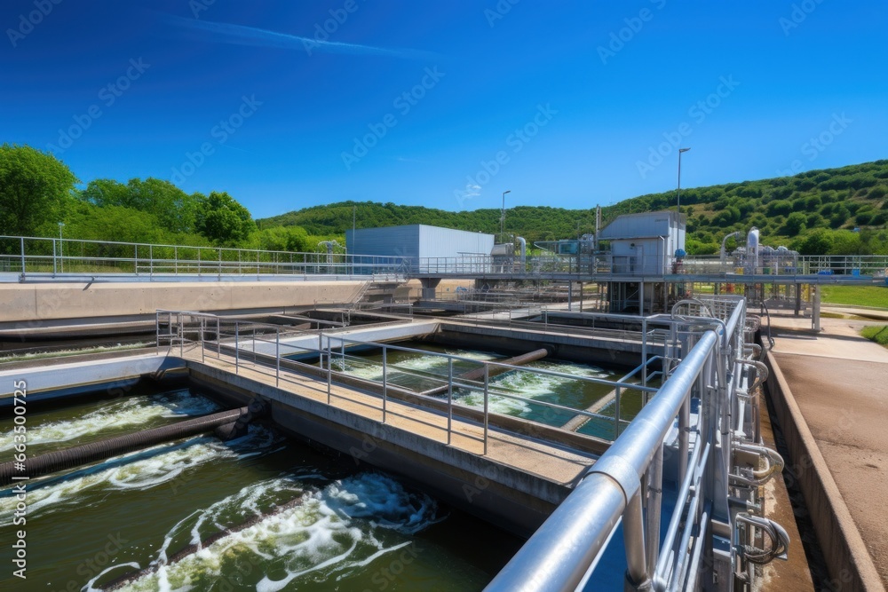 A wastewater treatment plant with a high volume of water being processed