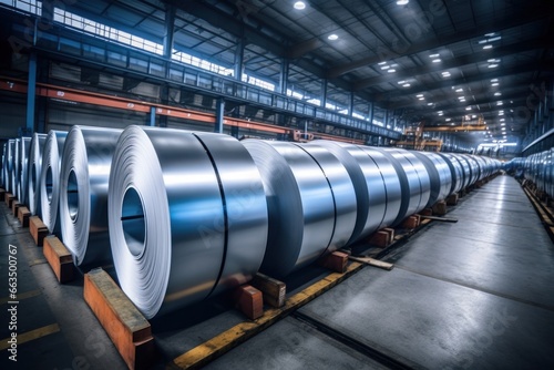 Rolls of cold rolled steel in a spacious warehouse