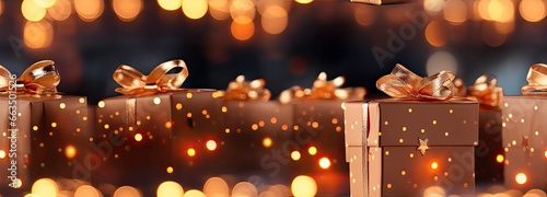 Seamless pattern with gift boxes and many bokeh lights