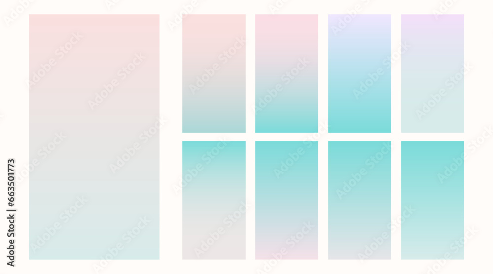 Vibrant colored winter gradient background. Set of vector design templates in mint shades