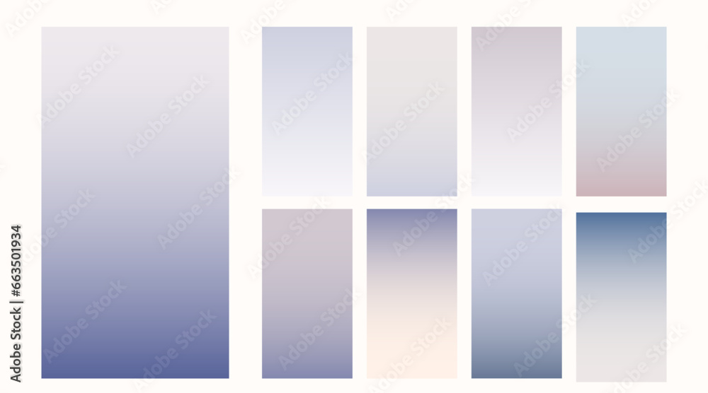 Soft color gradient background for mobile screen. Set of vector pastel colored design template