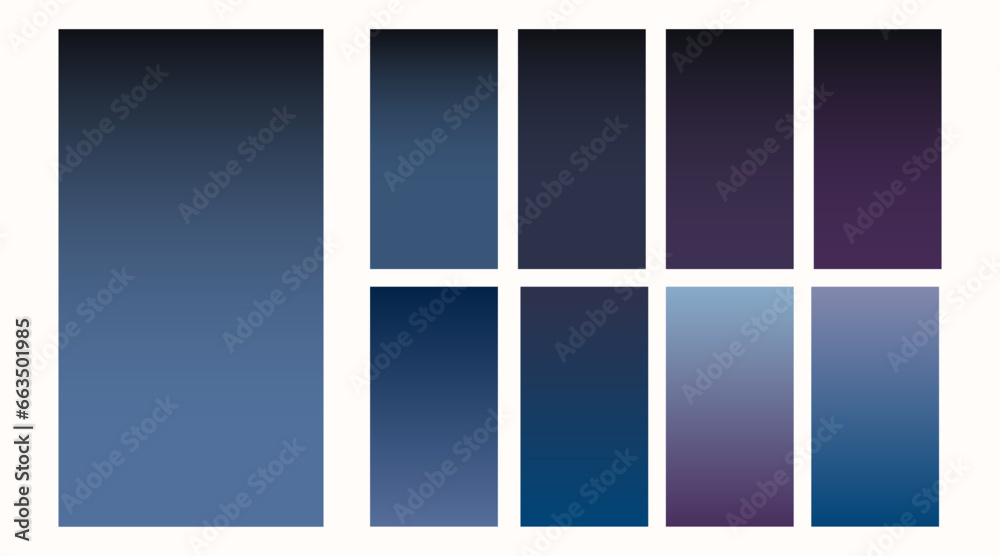 Dark colored winter background set. Vector gradient design template for mobile apps.