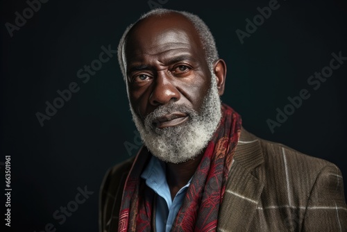A serious and thoughtful senior man with a beard, exuding confidence and wisdom in a studio portrait.