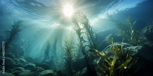 Kelp Forest Submerged Symphony: A Mesmerizing Underwater Oceanic Plant Cover Reveals the Natural Beauty and Biodiversity of the Kelp Forest Ecosystem © Ben